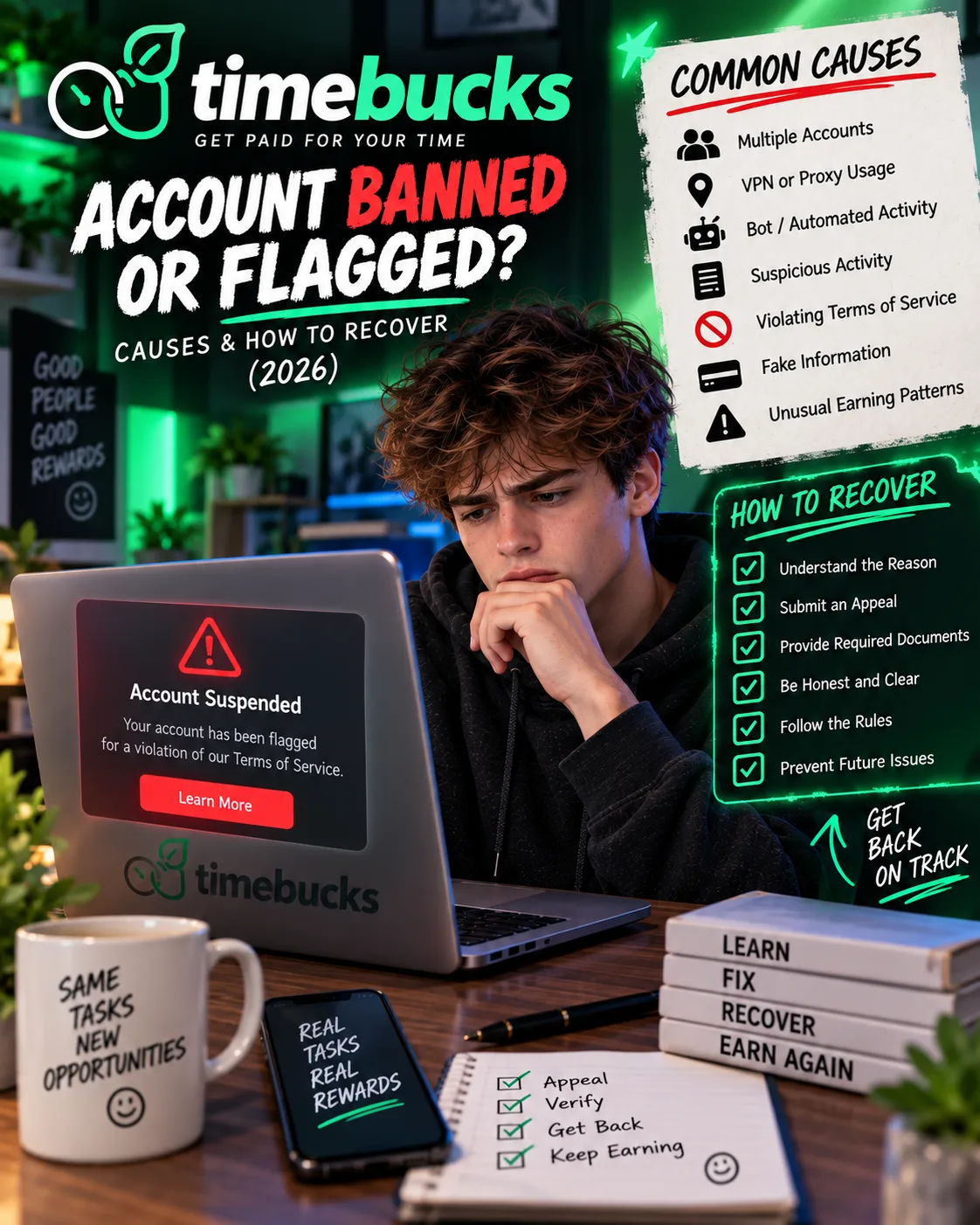 TimeBucks Account Banned or Flagged? Causes & How to Recover (2026)