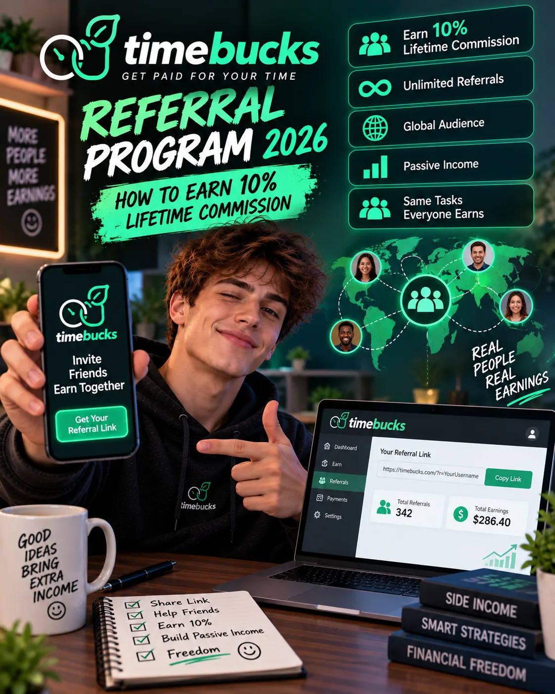TimeBucks Referral Program 2026: How to Earn 10% Lifetime Commission