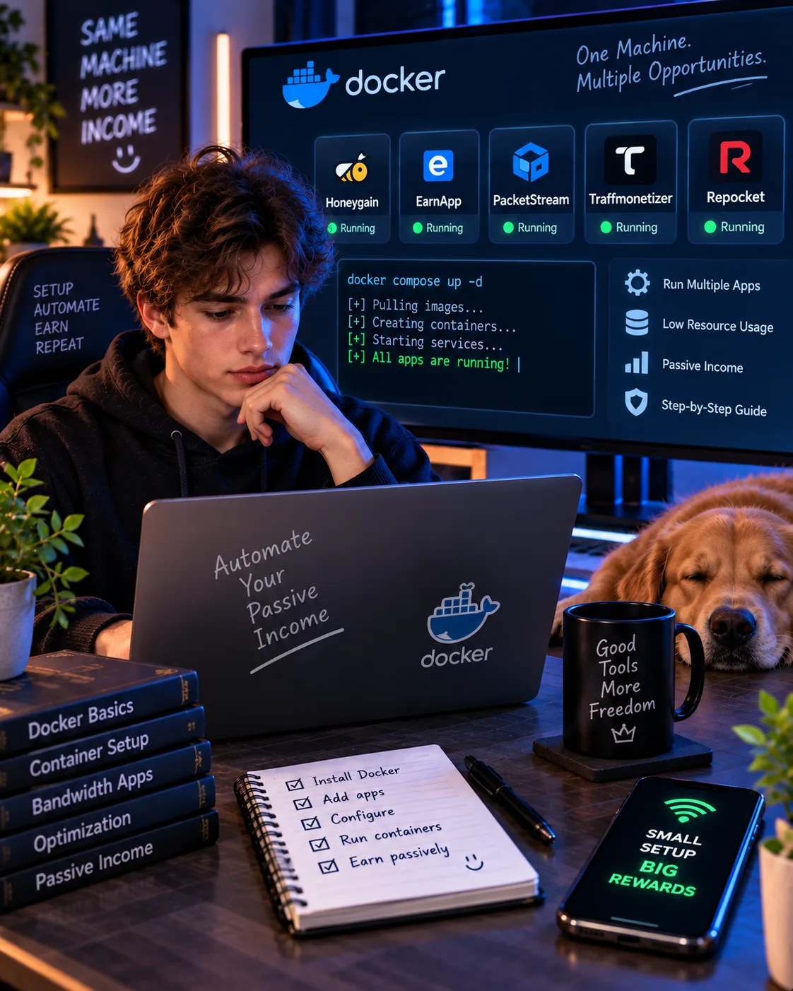 How to Run Honeygain, EarnApp, PacketStream and More on One Machine (Docker Guide 2026)