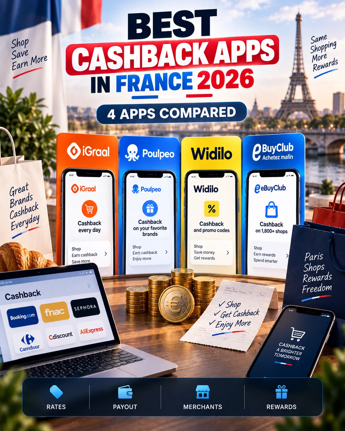 Best Cashback Apps in France 2026: iGraal, Poulpeo, Widilo & eBuyClub Compared