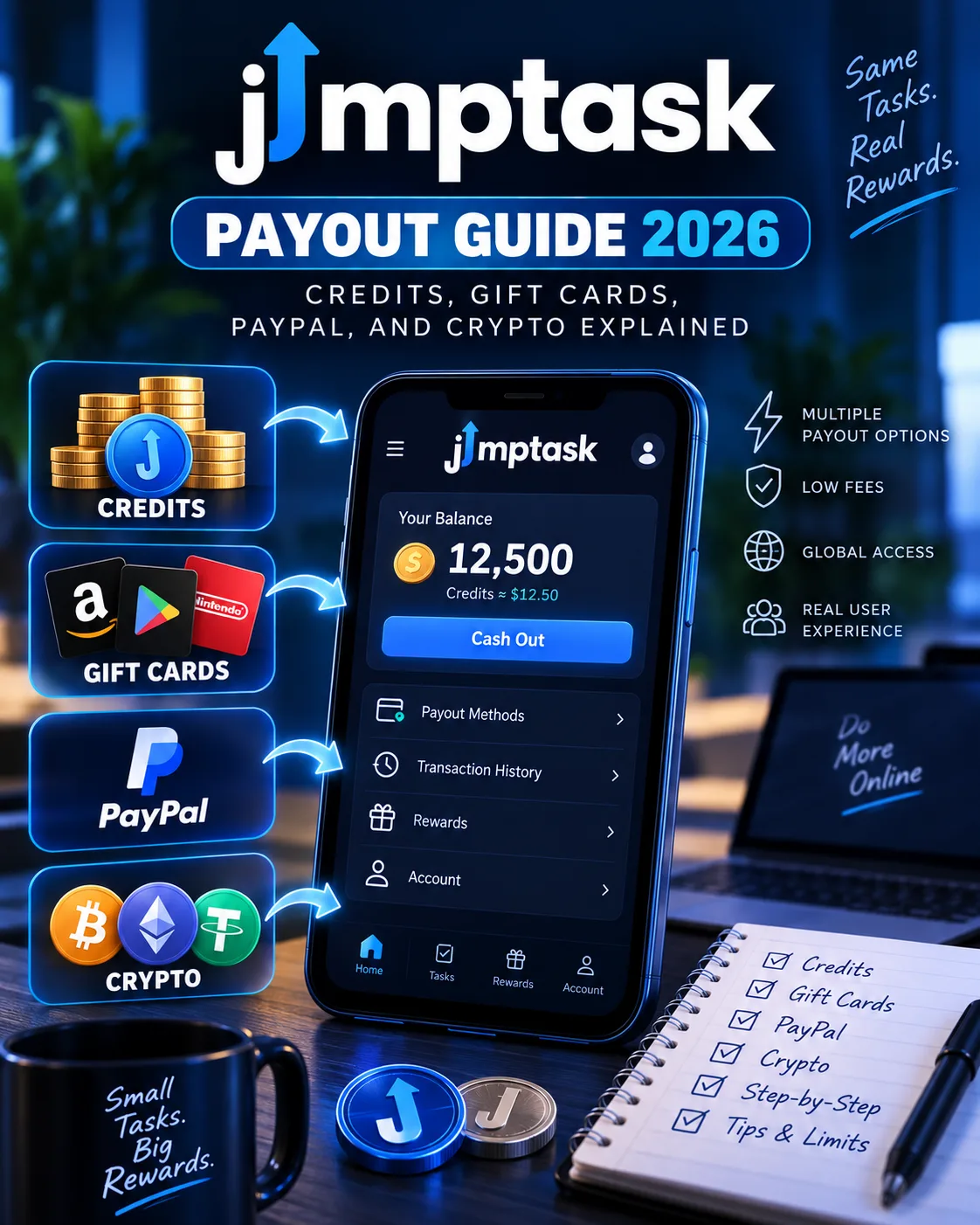 JumpTask Payout Guide 2026: Credits, Gift Cards, PayPal, and Crypto Explained