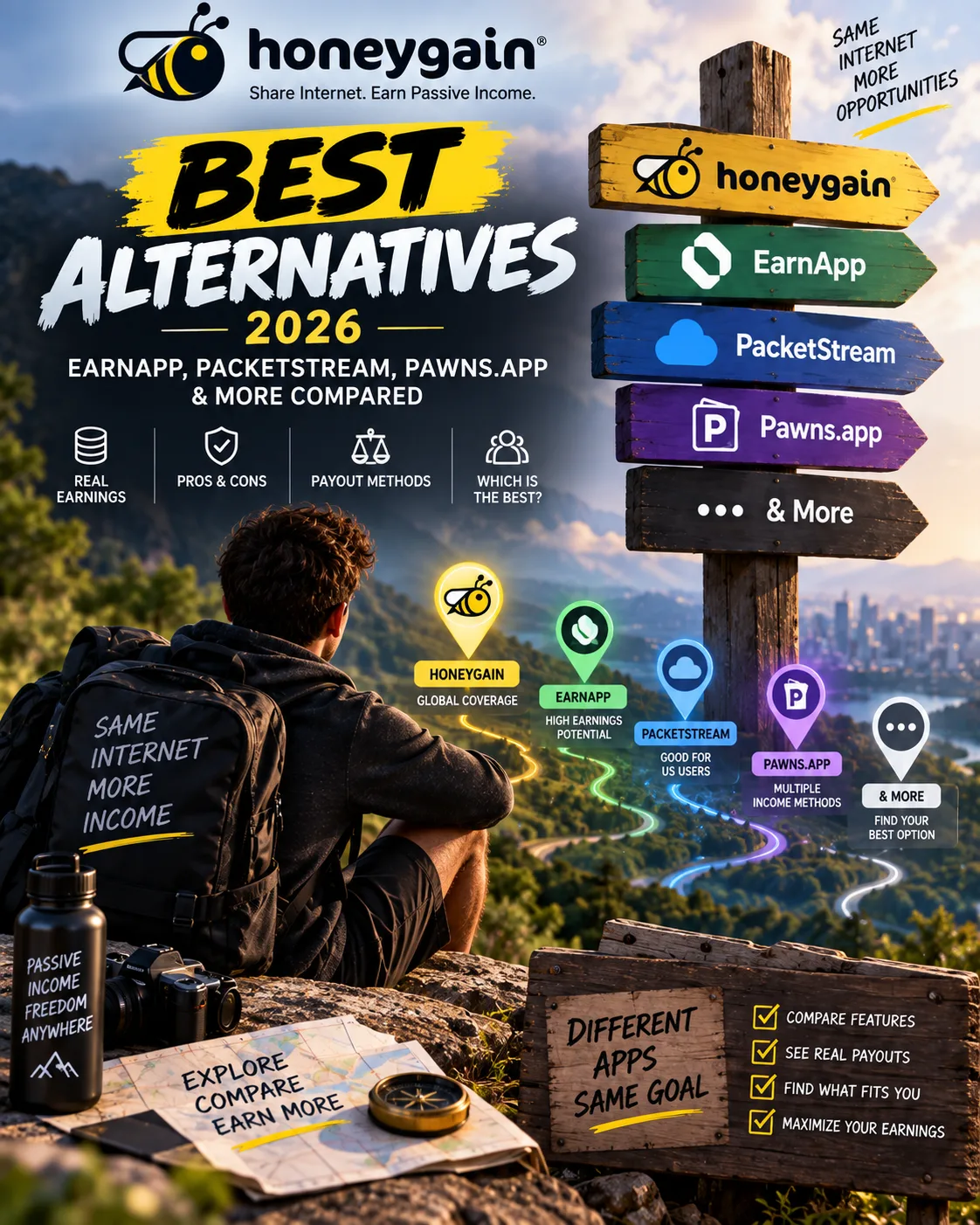 Best Honeygain Alternatives 2026: EarnApp, PacketStream, Pawns.app & More Compared