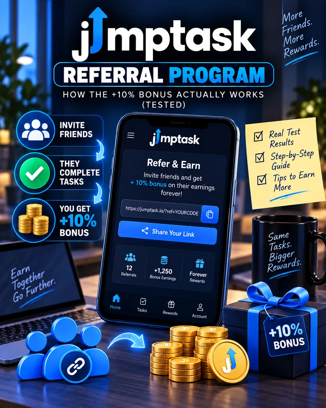 JumpTask Referral Program: How the +10% Bonus Actually Works