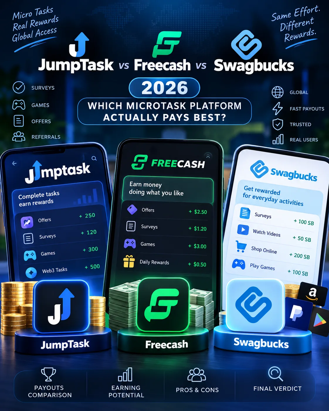 JumpTask vs Freecash vs Swagbucks 2026: Which Microtask Platform Actually Pays Best?