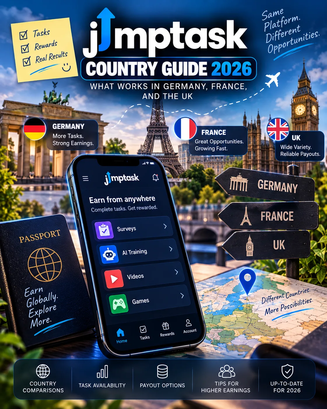 JumpTask Country Guide 2026: What Works in Germany, France, and the UK