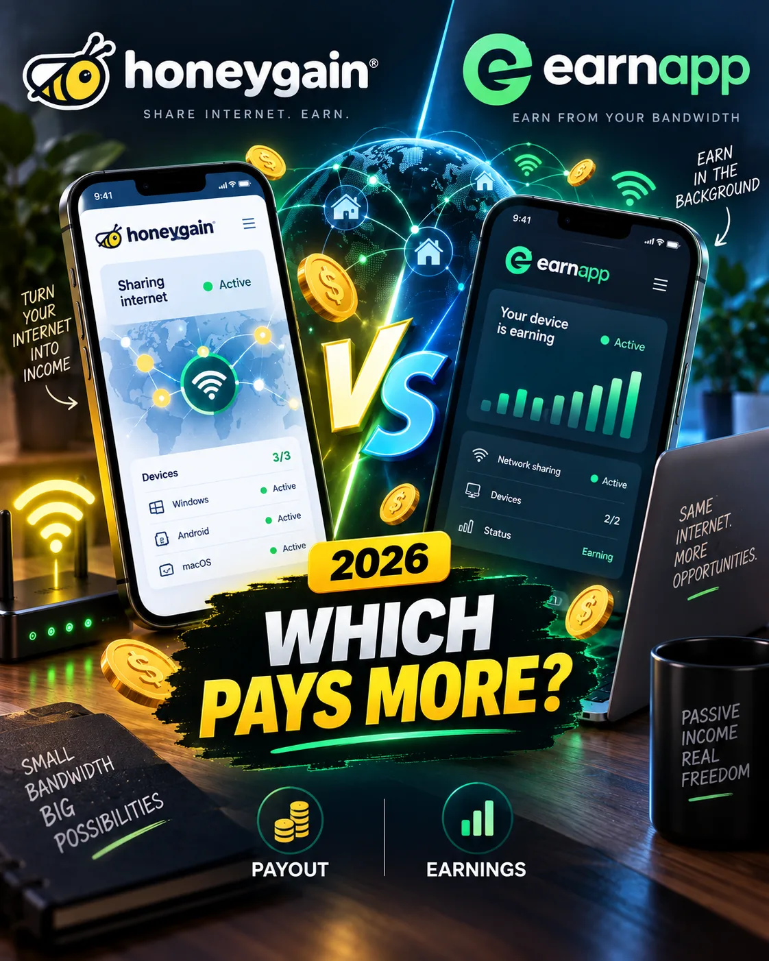 Honeygain vs EarnApp 2026: Which Pays More and Which Is Safer?