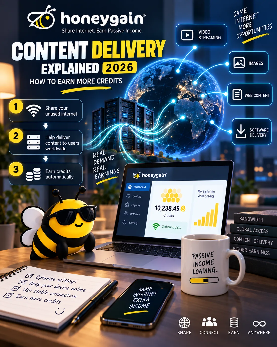 Honeygain Content Delivery Explained 2026: How to Earn More Credits
