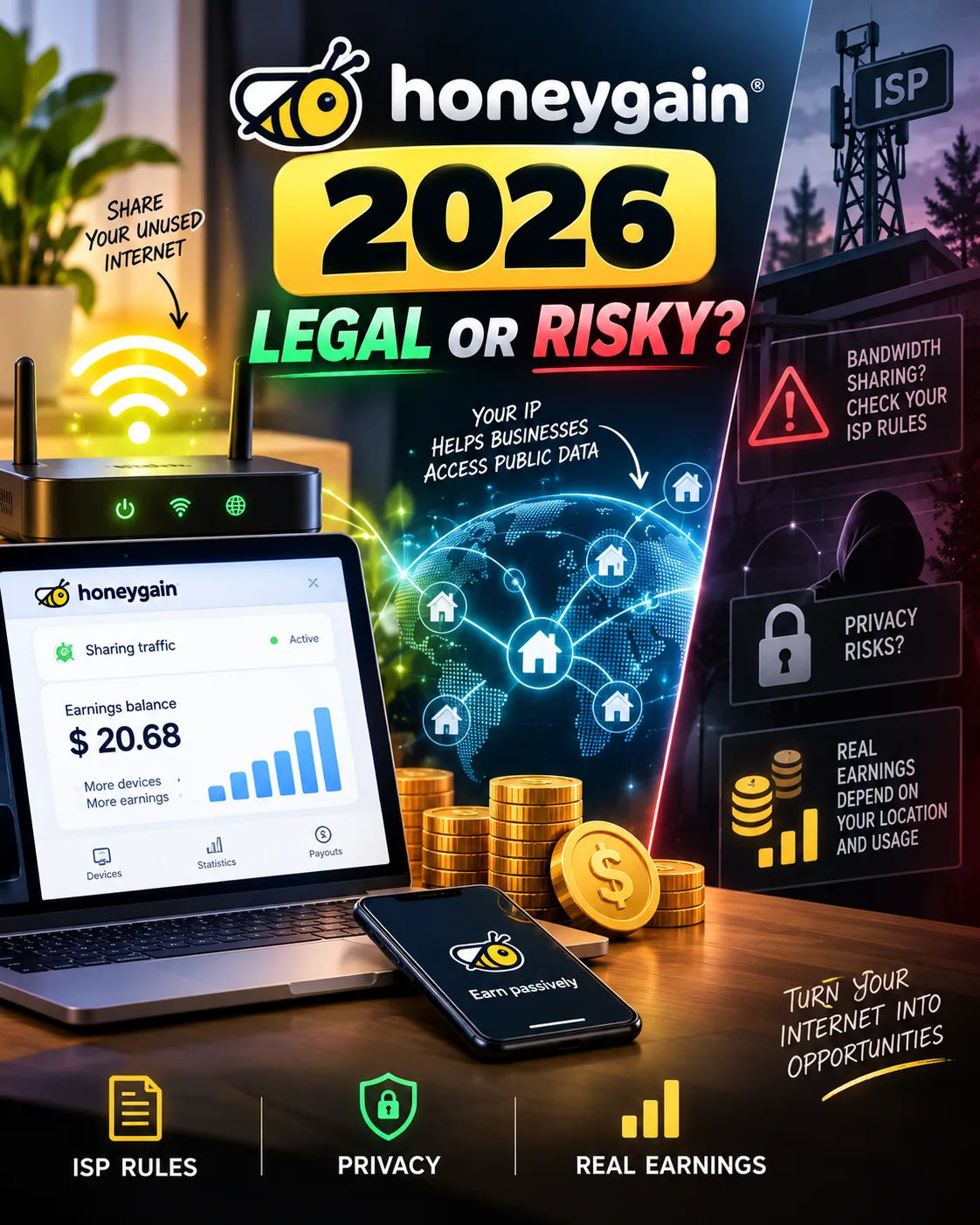 Honeygain in 2026: Legal or Risky? ISP Rules, Privacy Risks & Real Earnings