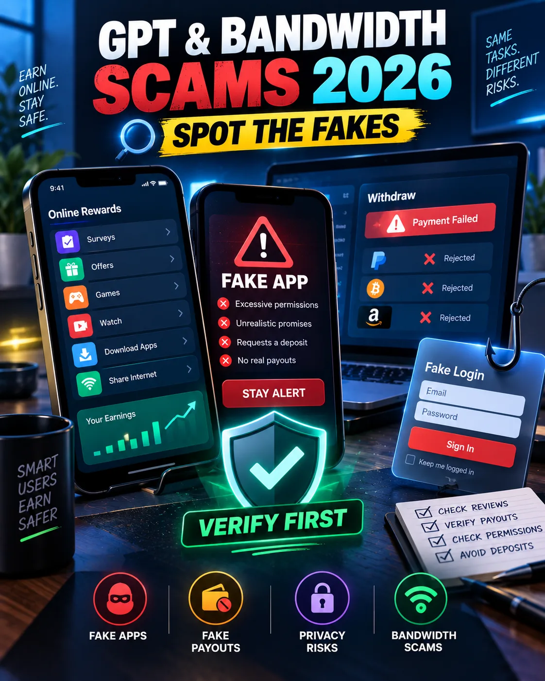 GPT Site & Bandwidth App Scams in 2026: How to Spot Fakes & Protect Your Data
