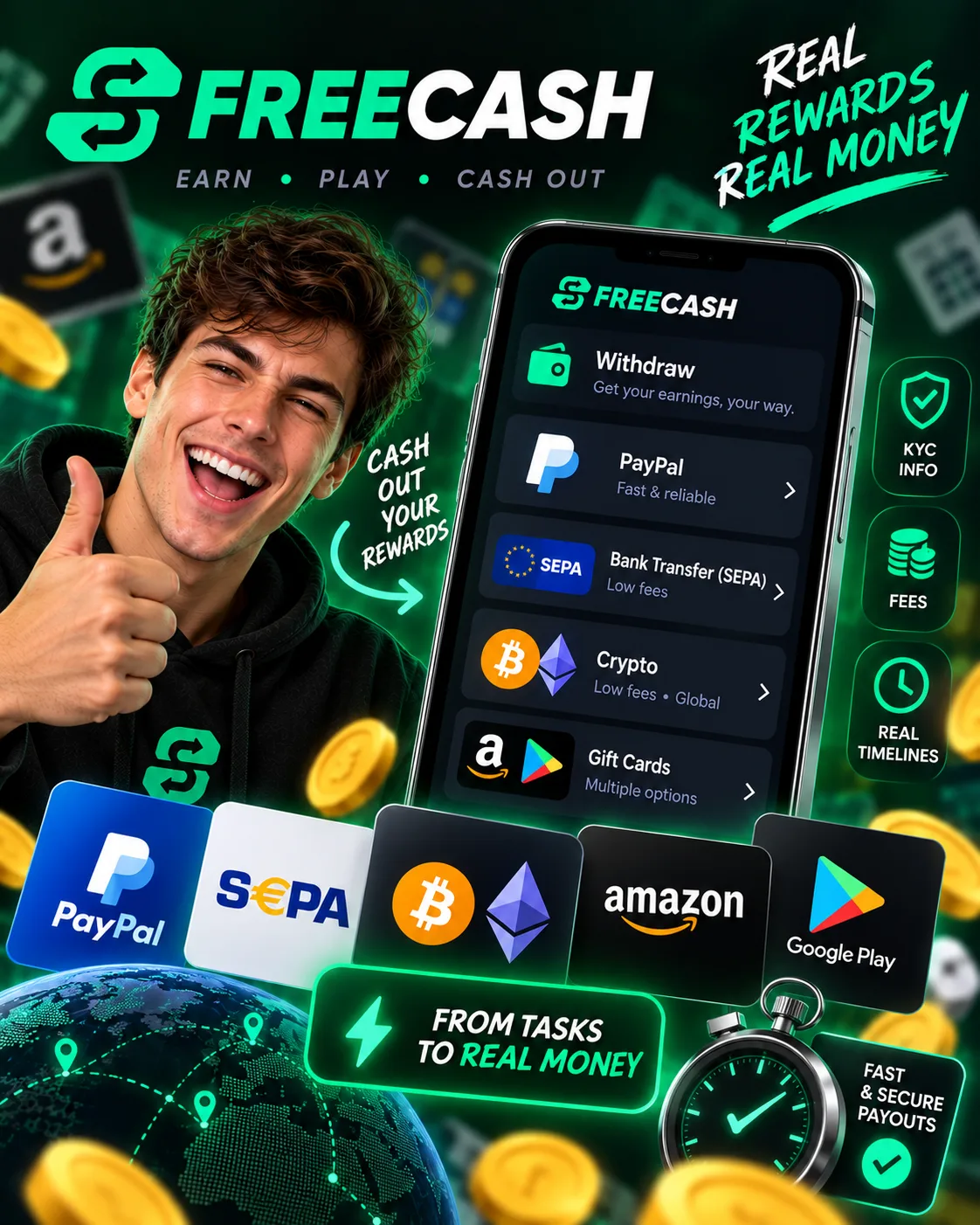 Freecash Withdrawal Guide 2026: PayPal, SEPA, Crypto — Fees, KYC & Real Timelines