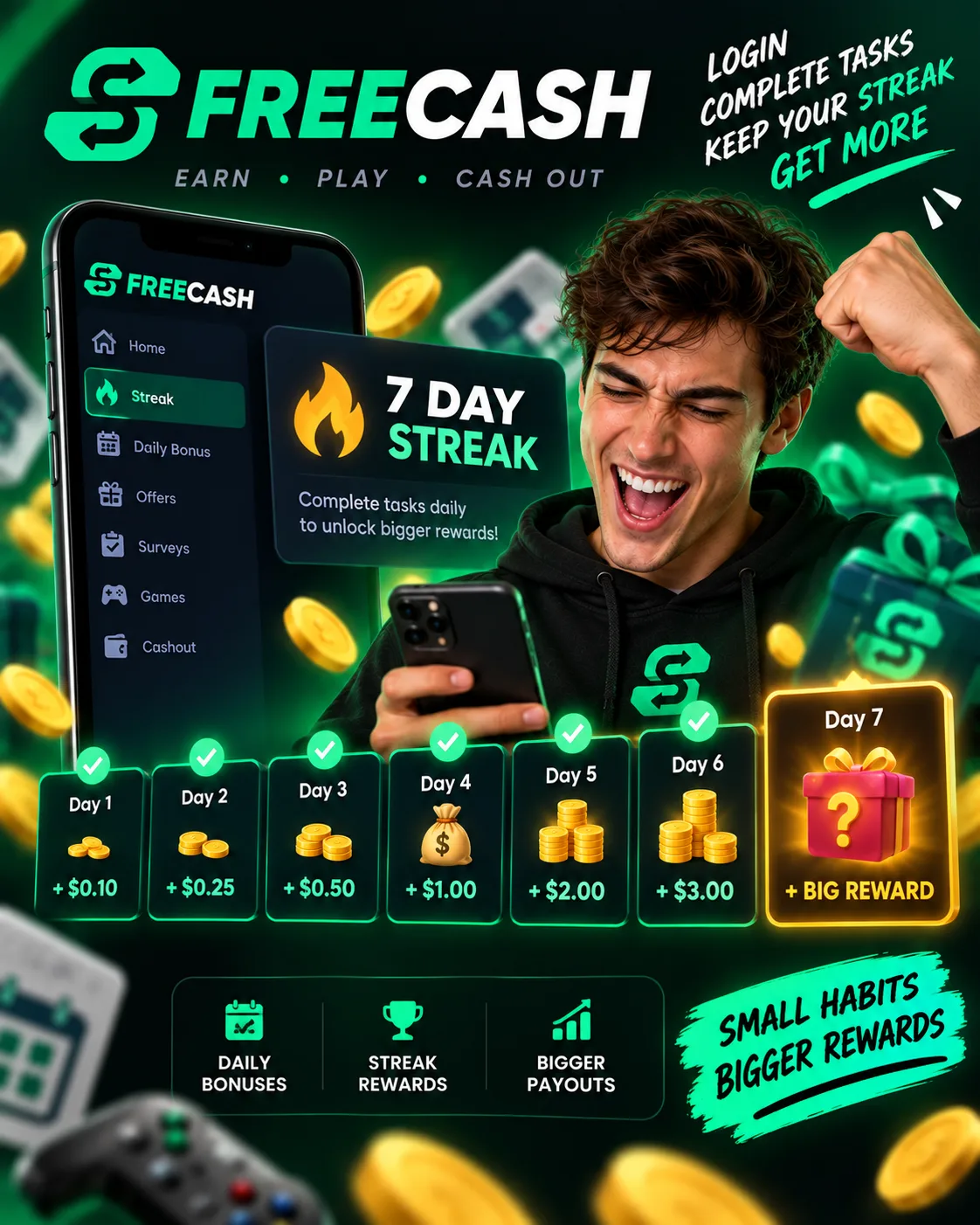 Freecash Streak Rewards & Daily Bonus Ladder: How the 7-Day System Actually Works (2026)