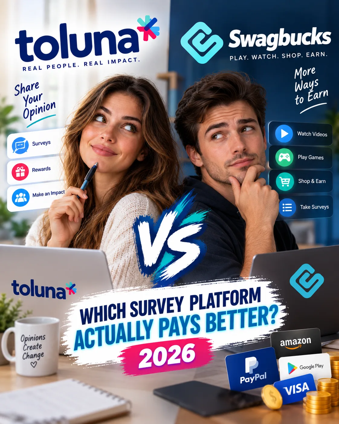 Toluna vs Swagbucks 2026 : quelle plateforme de sondages paie vraiment mieux?