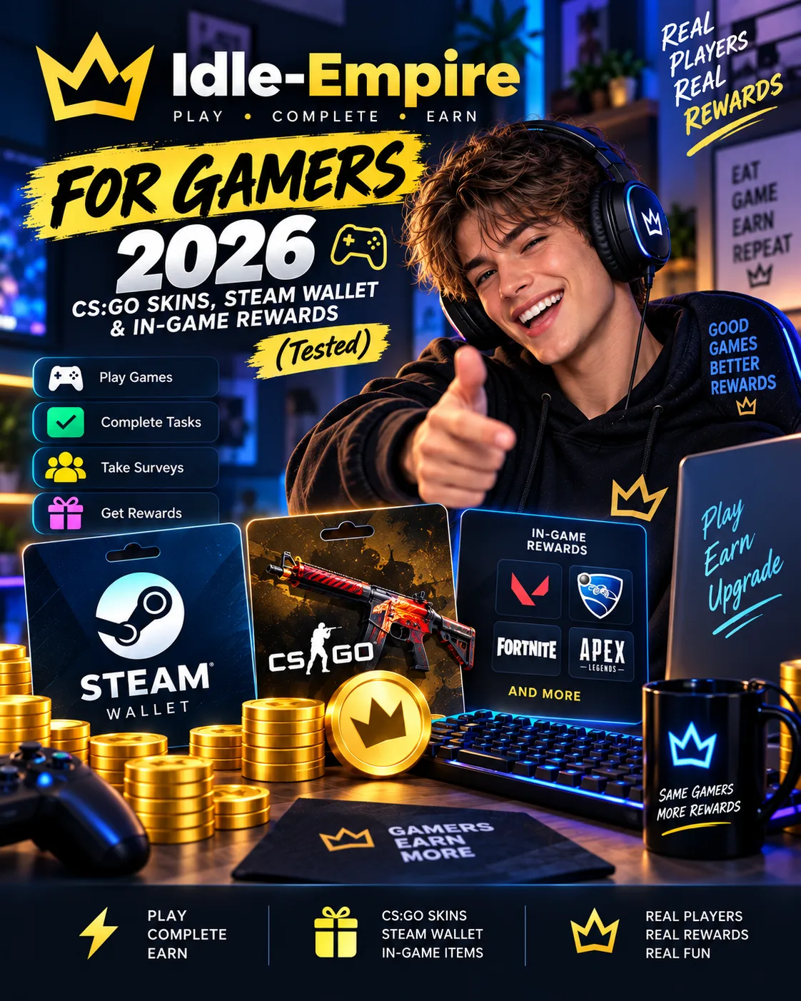 Idle-Empire for Gamers 2026: CS:GO Skins, Steam Wallet & In-Game Rewards