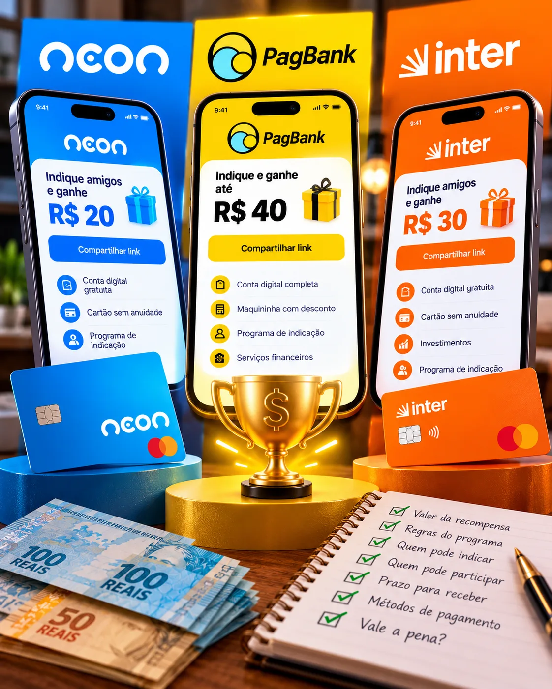Neon vs PagBank vs Inter: Qual Programa de Indicação Paga Melhor?